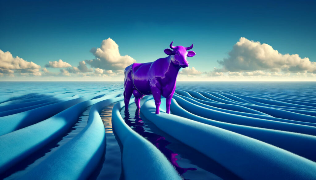 purple cow in blu ocean